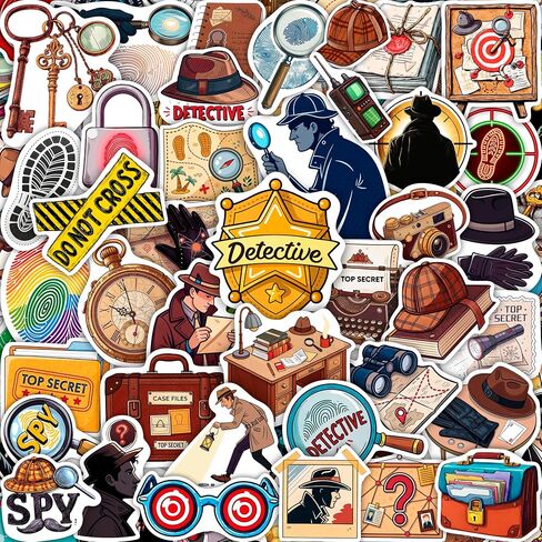 100Pcs Detective Stickers for Water Bottle, Laptop - Crime, Spy Stickers Waterproof - Detective Gift, Party Decorations - Gift for Women & Men in Kuwait