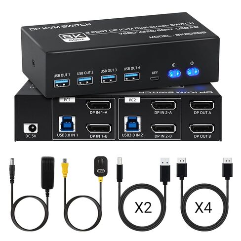 DisplayPort KVM Switch 2 Monitors 2 Computers, USB 3.0 8K@60Hz Dual Monitor in Saudi Arabia