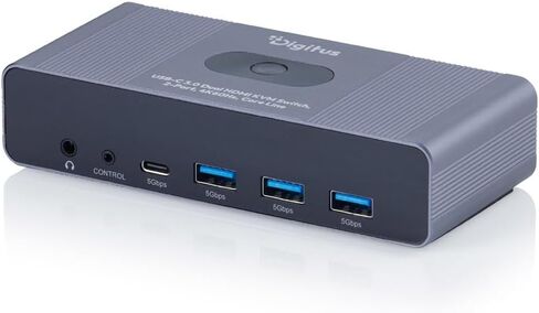 DIGITUS DS-12855 – USB-C KVM Switch – 2 PCs, 1 Monitor – 3x USB-A, 1x Type-C 5 Gbit/s – HDMI 2.0 UltraHD 4K 60 Hz – 3.5 mm jack – Wired remote control – Grey in Kuwait