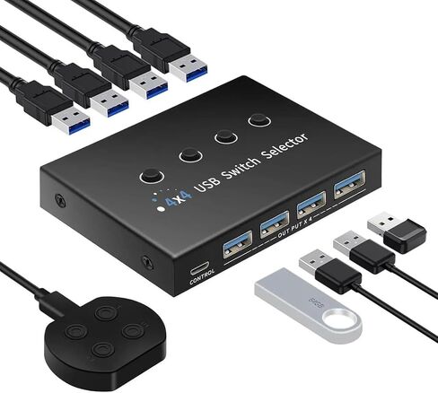 USB 3.0 Switch 4 Computers 4 Ports, USB Switcher Selector Share 4 USB Devices, 5Gbps, Desktop Controller + Button Switch, for Keyboard Mouse Printer HDD, Mac Windows Linux in Kuwait