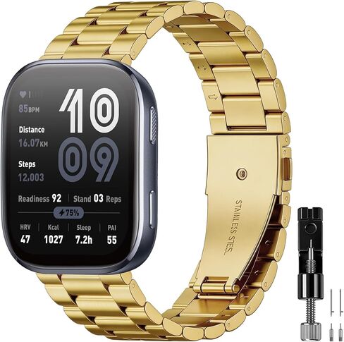 Compatible with Amazfit Bip 6 Watch Band/Amazfit Bip 5 Bands, 22mm Stainless Steel Strap Metal Bracelet Wristband for Amazfit GTR 4/GTR 3 Pro/GTR 3/GTR 2/GTR 2e/GTR 47mm/Balance 2 Women Men Accessory in Kuwait
