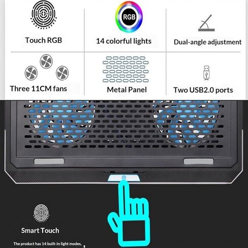 RGBs Touch Cooling Stand Foldable Adjustable Heights Silents Fan Portable for Gaming Laptops RGBs Laptop Stand Foldable Touch Cooling Pad Air Coolers in Kuwait