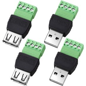4-Pack Solderless USB 2.0 Type A Male/Female to 4 Pin Screw Terminal Block in Saudi Arabia