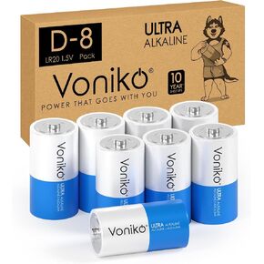 Voniko Ultra Alkaline D Batteries, Batteries D Size 8 Pack, 10-Year Shelf Life and 6-9 Times The Power as Carbon Batteries, Type D Battery 1.5 Volt in Saudi Arabia