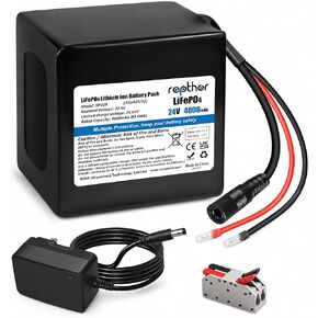 rapthor 24V 4Ah LiFePO4 Lithium Battery with 25.6V Charger, Bare Wire Leads in Kuwait