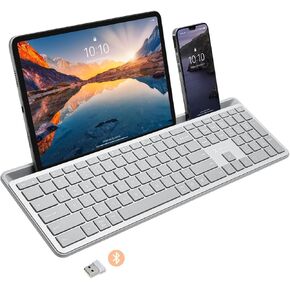 X9 Full-Size Bluetooth Keyboard with Phone Holder – Backlit Wireless Keyboard, Switch Multi-Device, Slim, Quiet, Rechargeable, w/Copilot AI for PC, Mac, iOS & Android (Silver) in Saudi Arabia