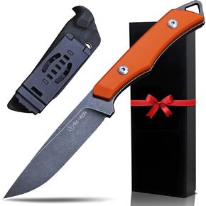 BA-KOR 9Cr18MoV full-blade fixed knife with G10 handle, 8 inches long, 4mm thick stone-washed finish, and Kadesco sheath. Suitable for camping, survival in the jungle and outdoor survival. (C10 stem (orange) - distressed black) in Saudi Arabia