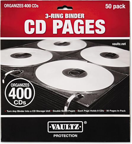 Vaultz CD Insert Pages, 3 Hole Punched, 10 x 10.875 Inches, 8 CDs/Page, 50 Pages/Pack, Black (VZ01415) in Kuwait