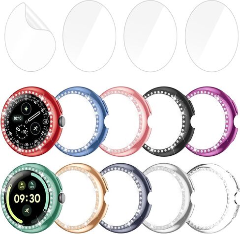 10+4 Pack Case for Google Pixel Watch 5/4 41mm, Glitter Diamond Glossy Hard PC Bumper for Women Girl, Soft TPU Anti-Scratch HD Clear Screen Protector, Bling Protective Cover in Saudi Arabia