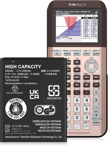 TI-84 Plus CE Battery, 3200mAh Replacement Battery for Texas Instruments TI-84 Plus CE, TI Nspire CX II, TI Nspire CX CAS II, Part No 3.7L1200SPA, New Upgraded P11P35-11-N01 Batteries in Kuwait