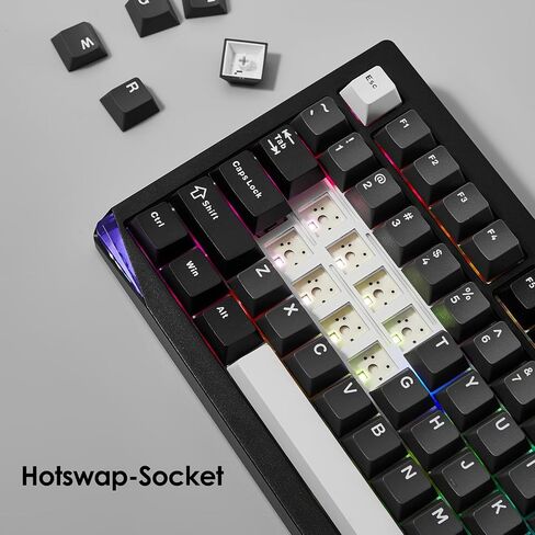 Akko Gem 02 QMK/VIA لوحة مفاتيح ميكانيكية من الألومنيوم ثلاثية الوضع RGB لوحة مفاتيح ألعاب لاسلكية قابلة للتبديل السريع، أسود على أبيض، مفتاح وردي ممتاز مشحم مسبقًا in Kuwait
