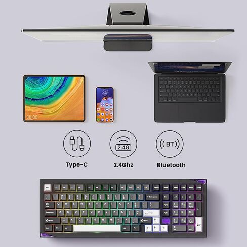Akko Gem 02 QMK/VIA لوحة مفاتيح ميكانيكية من الألومنيوم ثلاثية الوضع RGB لوحة مفاتيح ألعاب لاسلكية قابلة للتبديل السريع، أسود على أبيض، مفتاح وردي ممتاز مشحم مسبقًا in Kuwait
