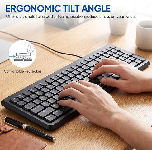 Guiheng Wired Computer Keyboard, Plug Play USB, Large Number Pad, LED Indicators，Ergonomic, Anti-Wear Letters Full Size Keyboard,for Windows Mac PC Laptop-Black in Saudi Arabia