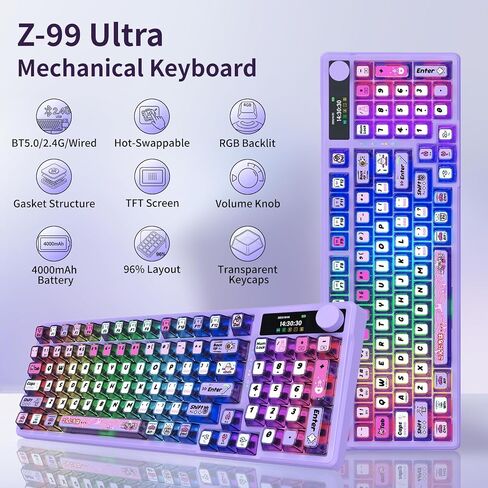 E-YOOSO 96% Wireless Mechanical Keyboard Creamy with Screen & Knob, Purple in Kuwait