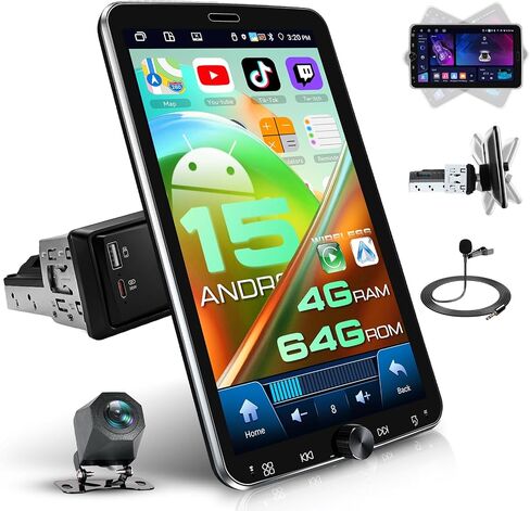 4+64G Android Car Radio with Wireless Carplay and Andorid Auto, 10 Inch Single din Car Stereo with Bluetooth, Detachable& Adjustable Touch Screen Android Radio for Car SWC FM/RDS EQ USB Type-C in Saudi Arabia