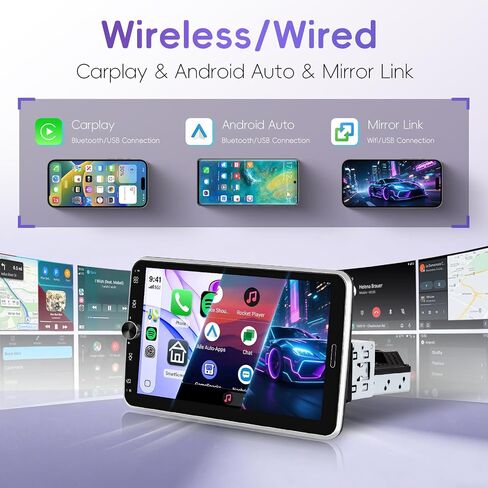 4+64G Android Car Radio with Wireless Carplay and Andorid Auto, 10 Inch Single din Car Stereo with Bluetooth, Detachable& Adjustable Touch Screen Android Radio for Car SWC FM/RDS EQ USB Type-C in Saudi Arabia