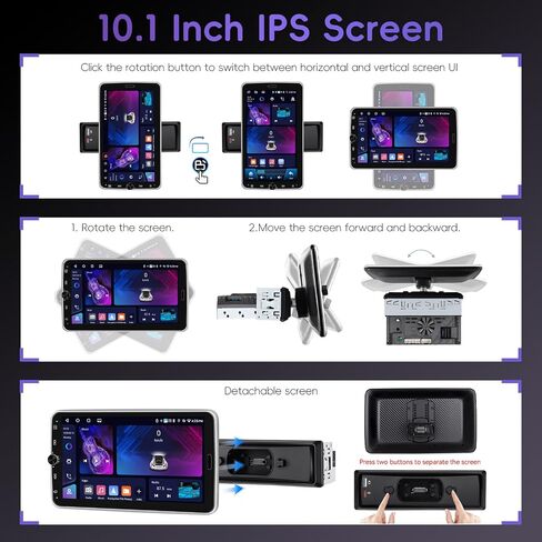 4+64G Android Car Radio with Wireless Carplay and Andorid Auto, 10 Inch Single din Car Stereo with Bluetooth, Detachable& Adjustable Touch Screen Android Radio for Car SWC FM/RDS EQ USB Type-C in Saudi Arabia