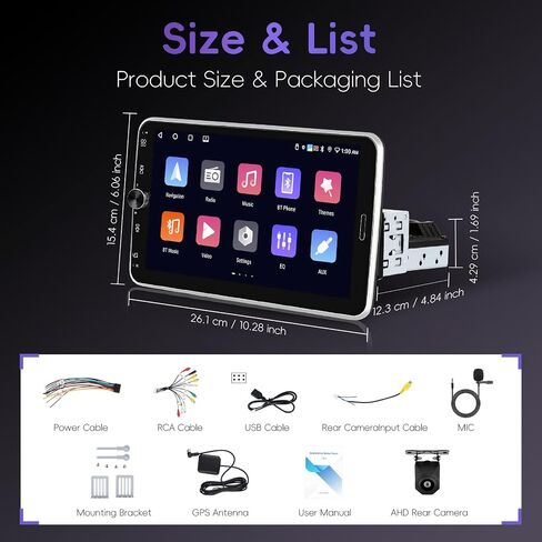4+64G Android Car Radio with Wireless Carplay and Andorid Auto, 10 Inch Single din Car Stereo with Bluetooth, Detachable& Adjustable Touch Screen Android Radio for Car SWC FM/RDS EQ USB Type-C in Saudi Arabia
