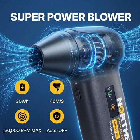 NORTHSKY Compressed Air Duster, Rechargeable Cordless Air Duster with 130000RPM Motor & LED Display, 3-Speed Electric Keyboard Cleaner for PC, Computer, Laptop, Camera & Car Cleaning in Saudi Arabia