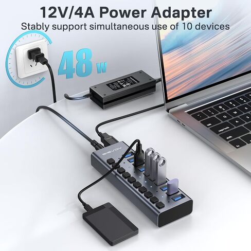 ACASIS 16&10 Ports USB 3.2 Hub with 10Gbps Data Speed, Powered USB 3.2 Hub, Aluminum Housing, USB Hub Powered with 96/48W Power Adapter in Kuwait