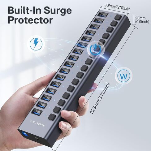 ACASIS 16&10 Ports USB 3.2 Hub with 10Gbps Data Speed, Powered USB 3.2 Hub, Aluminum Housing, USB Hub Powered with 96/48W Power Adapter in Kuwait