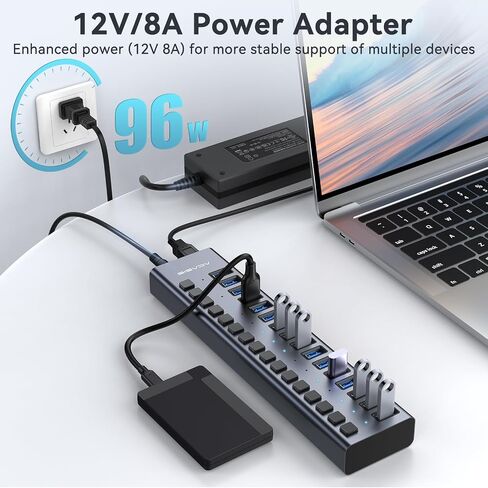 ACASIS 16&10 Ports USB 3.2 Hub with 10Gbps Data Speed, Powered USB 3.2 Hub, Aluminum Housing, USB Hub Powered with 96/48W Power Adapter in Kuwait