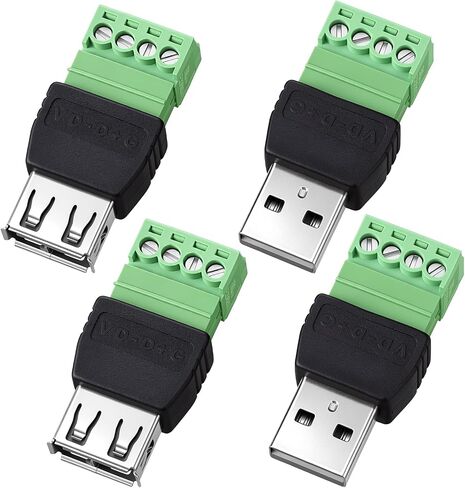 4-Pack Solderless USB 2.0 Type A Male/Female to 4 Pin Screw Terminal Block in Saudi Arabia