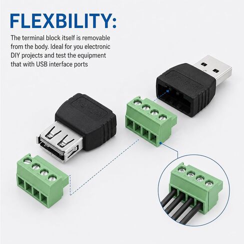 4-Pack Solderless USB 2.0 Type A Male/Female to 4 Pin Screw Terminal Block in Saudi Arabia