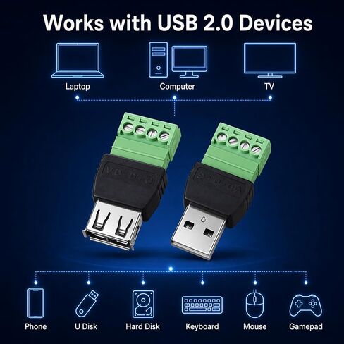 4-Pack Solderless USB 2.0 Type A Male/Female to 4 Pin Screw Terminal Block in Saudi Arabia