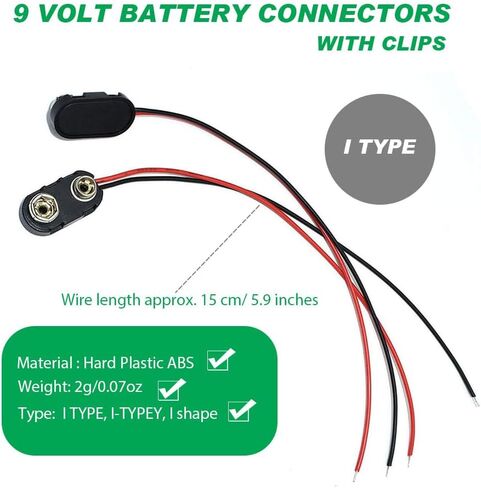 60 Pack 9V Battery Connector, 9 Volt Battery Connectors with Wires in Kuwait