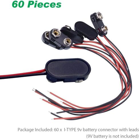 60 Pack 9V Battery Connector, 9 Volt Battery Connectors with Wires in Kuwait