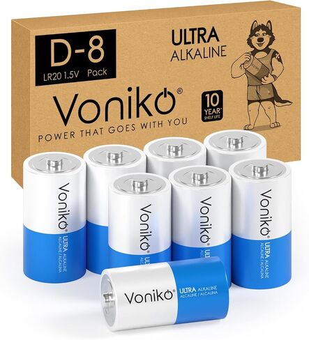 Voniko Ultra Alkaline D Batteries, Batteries D Size 8 Pack, 10-Year Shelf Life and 6-9 Times The Power as Carbon Batteries, Type D Battery 1.5 Volt in Saudi Arabia