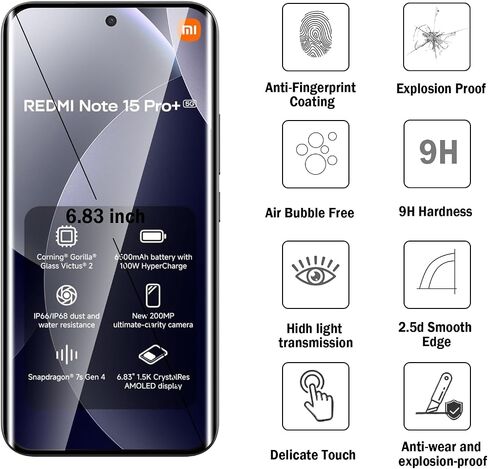 2+2 Pack 3D Screen Protector for Xiaomi Redmi Note 15 Pro+ 5G / Note 15 Pro Plus 5G/Xiaomi Poco M8 Pro with Camera Lens Protector, 9H Tempered Glass Film,HD Clear Scratch Resistant,Bubble-Free in Saudi Arabia