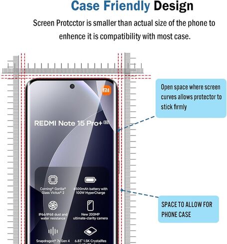 2+2 Pack 3D Screen Protector for Xiaomi Redmi Note 15 Pro+ 5G / Note 15 Pro Plus 5G/Xiaomi Poco M8 Pro with Camera Lens Protector, 9H Tempered Glass Film,HD Clear Scratch Resistant,Bubble-Free in Saudi Arabia