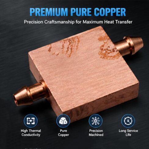 Copper Water Cooling Block TT4040B, 40 x 40 x 10 mm Pure Copper Water Cooling Heatsink for CPU GPU Laser Industrial Liquid Cooling in Kuwait