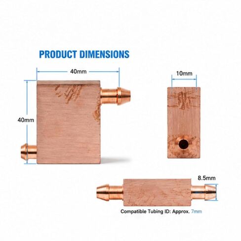 Copper Water Cooling Block TT4040B, 40 x 40 x 10 mm Pure Copper Water Cooling Heatsink for CPU GPU Laser Industrial Liquid Cooling in Kuwait
