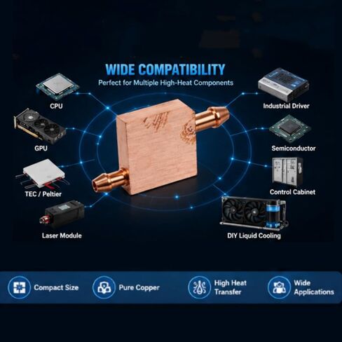 Copper Water Cooling Block TT4040B, 40 x 40 x 10 mm Pure Copper Water Cooling Heatsink for CPU GPU Laser Industrial Liquid Cooling in Kuwait