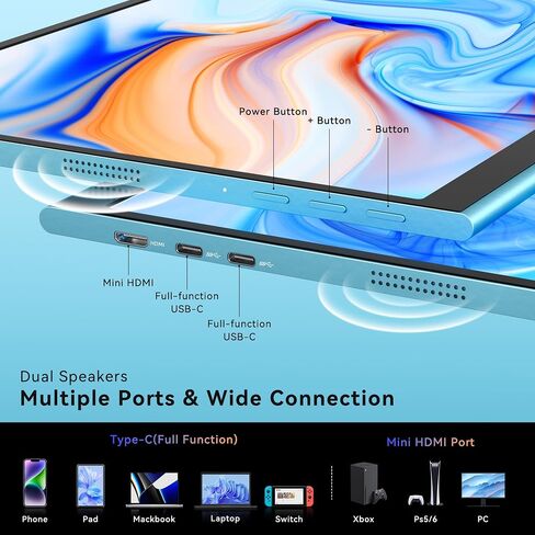 GEEKOM Portable Monitor（2026）, 16'' 1200P FHD Laptop Monitor USB C HDMI Computer Display HDR Eye Care External Screen w/Smart Cover for PC Mac Laptop Phone in Saudi Arabia