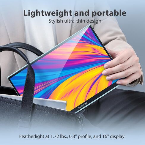 GEEKOM Portable Monitor（2026）, 16'' 1200P FHD Laptop Monitor USB C HDMI Computer Display HDR Eye Care External Screen w/Smart Cover for PC Mac Laptop Phone in Saudi Arabia