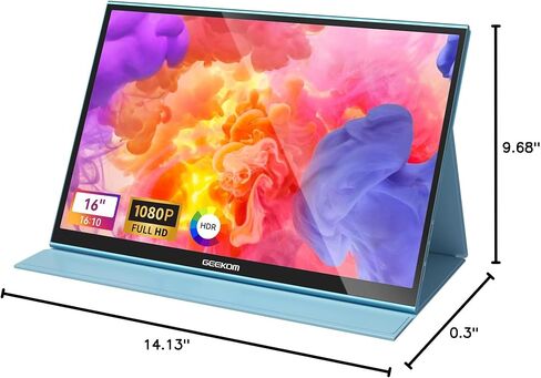 GEEKOM Portable Monitor（2026）, 16'' 1200P FHD Laptop Monitor USB C HDMI Computer Display HDR Eye Care External Screen w/Smart Cover for PC Mac Laptop Phone in Saudi Arabia