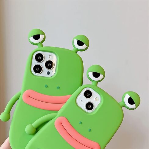Phone Cases for iPhone 14 Case Kawaii 3D Cartoon iPhone Case Soft Silicone Shockproof Protective Funny Women Girls Cute for iPhone 14 (Frog Green) in Kuwait