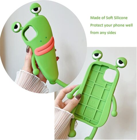 Phone Cases for iPhone 14 Case Kawaii 3D Cartoon iPhone Case Soft Silicone Shockproof Protective Funny Women Girls Cute for iPhone 14 (Frog Green) in Kuwait