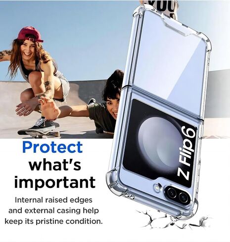 حافظة USTIYA لهاتف Samsung Galaxy Z Flip 7 FE/Z Flip 6 5G أكريليك شفاف + غطاء حماية من أربع زوايا من مادة TPU شفافة بدون اصفرار (شفاف) in Kuwait