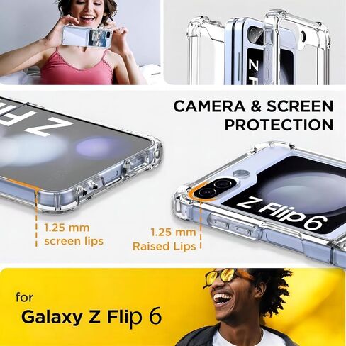 حافظة USTIYA لهاتف Samsung Galaxy Z Flip 7 FE/Z Flip 6 5G أكريليك شفاف + غطاء حماية من أربع زوايا من مادة TPU شفافة بدون اصفرار (شفاف) in Kuwait