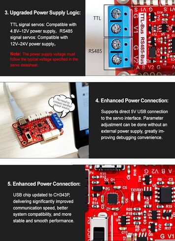 FEETECH Serial Bus Servo Driver Board, Integrates Servo Power Supply and Control Circuit, for ST/SC Series Serial Bus Servos, Supports 253 ST/SC Series Serial Bus Servos at The Same Time in Kuwait
