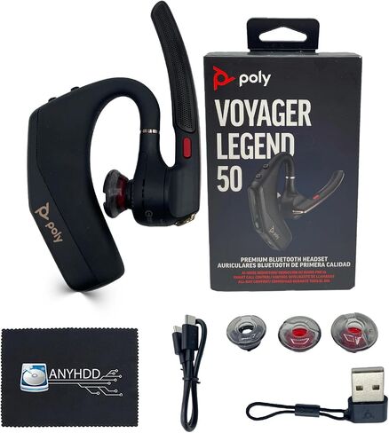 Poly Legend Voyager 50 for Bluetooth Headset - 4 Noise-Canceling Mics, PC, iOS, Mac, Tablet, Incl. + Charging Cable + USB Dongle + USB A-C + Microfiber Cloth in Kuwait