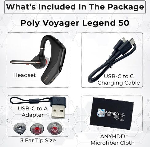 Poly Legend Voyager 50 for Bluetooth Headset - 4 Noise-Canceling Mics, PC, iOS, Mac, Tablet, Incl. + Charging Cable + USB Dongle + USB A-C + Microfiber Cloth in Kuwait