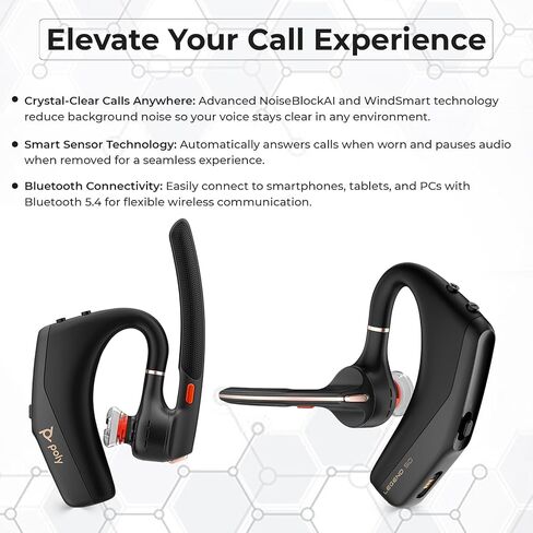 Poly Legend Voyager 50 for Bluetooth Headset - 4 Noise-Canceling Mics, PC, iOS, Mac, Tablet, Incl. + Charging Cable + USB Dongle + USB A-C + Microfiber Cloth in Kuwait