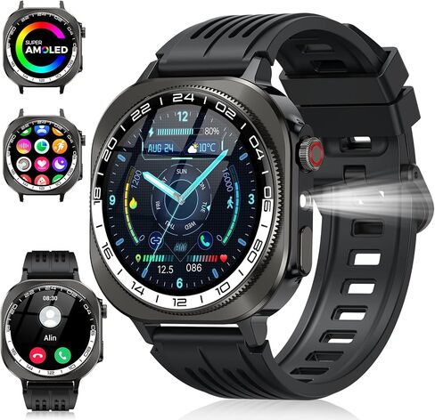 ساعة ذكية، 2026 AMOLED 1.43 بوصة للياقة البدنية للرجال والنساء، مكالمة بلوتوث 5.4، 130+ وضع رياضي، مصباح يدوي 60+ يومًا، مراقب معدل ضربات القلب/النوم، IP68 مقاوم للماء لتعقب النشاط لنظام Android iOS in Kuwait