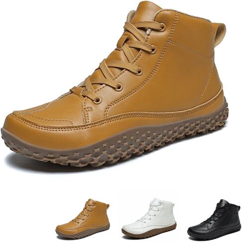 Mens Wide Toe Barefoot Boots Zero Drop Sole Waterproof Non-Slip Leather Mid Top Walking Shoes for Outdoor Hiking Camping Walking Unisex Extra Plus Size Large Size Big Sizes in Saudi Arabia